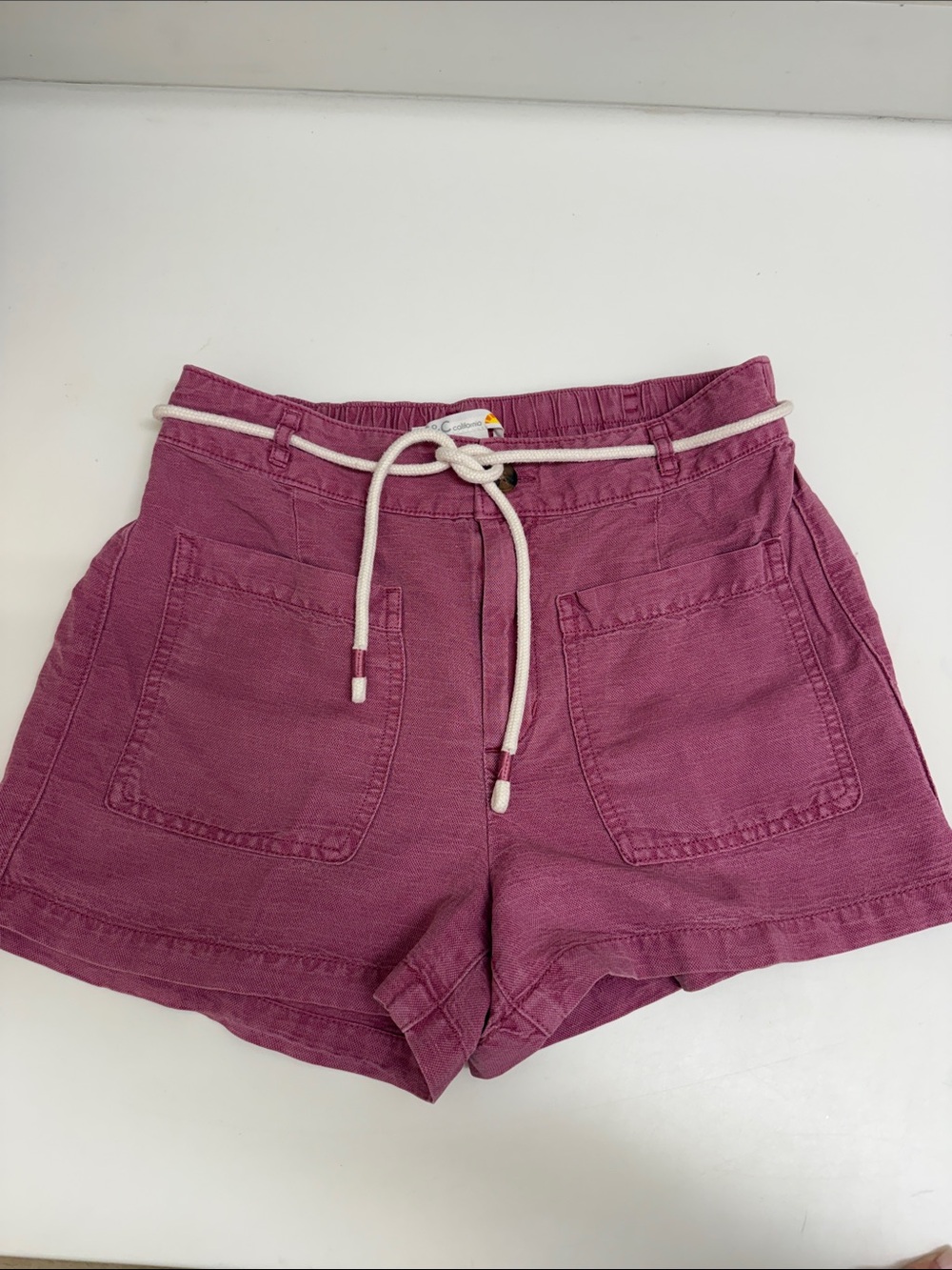 C&C Linen Blend Purple Pull-On Shorts with Drawstring